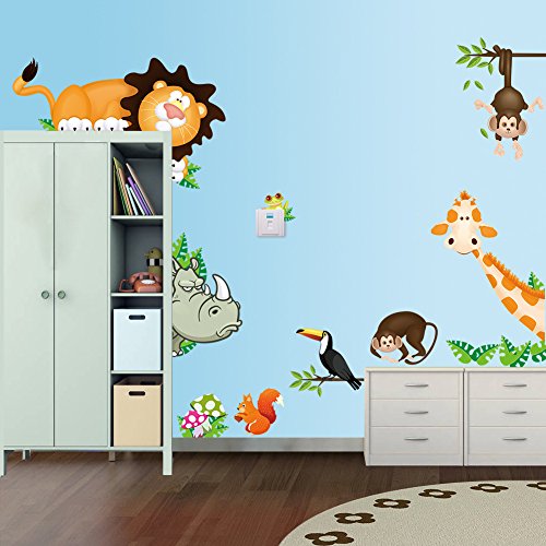 Jungle Bosque animales mono, ardilla y búho Balancín parte en hojas multicolor algodón pared adhesivo decorativo para pared CD001