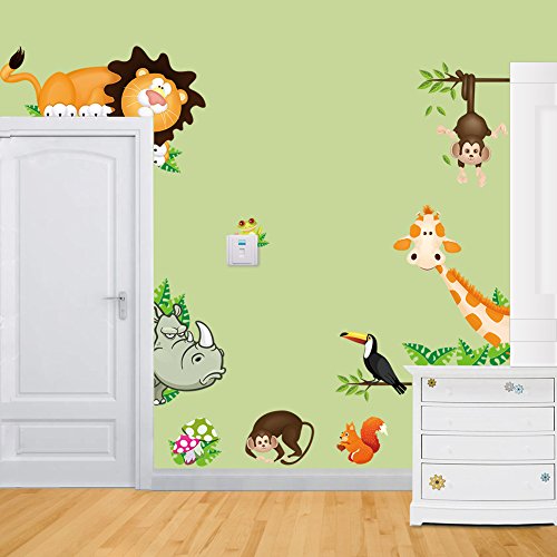 Jungle Bosque animales mono, ardilla y búho Balancín parte en hojas multicolor algodón pared adhesivo decorativo para pared CD001