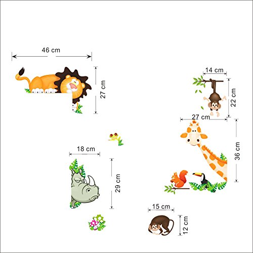 Jungle Bosque animales mono, ardilla y búho Balancín parte en hojas multicolor algodón pared adhesivo decorativo para pared CD001