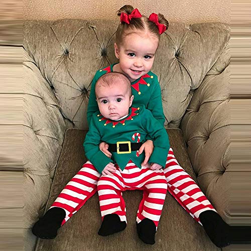 K-youth Ropa de Bebe Niño Navidad Pijamas Niño Navidad Invierno Ropa para Bebe Niña Recien Nacido Bebe Disfraz Navidad Conjunto Niña Pantalon y Top Fiesta con Gorros Oferta Vestir(Verde, 12-18 Meses)