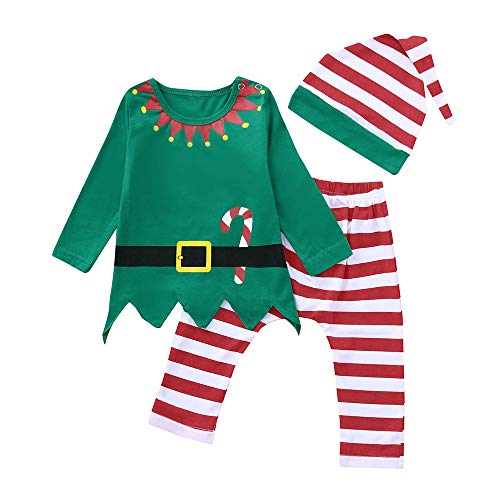 K-youth Ropa de Bebe Niño Navidad Pijamas Niño Navidad Invierno Ropa para Bebe Niña Recien Nacido Bebe Disfraz Navidad Conjunto Niña Pantalon y Top Fiesta con Gorros Oferta Vestir(Verde, 12-18 Meses)