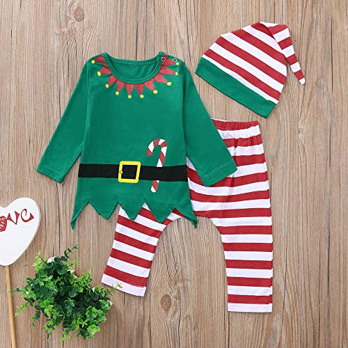 K-youth Ropa de Bebe Niño Navidad Pijamas Niño Navidad Invierno Ropa para Bebe Niña Recien Nacido Bebe Disfraz Navidad Conjunto Niña Pantalon y Top Fiesta con Gorros Oferta Vestir(Verde, 12-18 Meses)