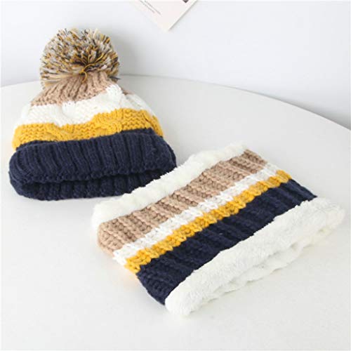 K-Youth Sombrero de Punto Niños y Bufanda con Forro de Lana Conjuntos Navidad Rayas Gorro Niña Beanie Gorras Bebé Recién Nacido Sombreros Bebe Niño Invierno Gorrito Niñas Nieve (Armada)