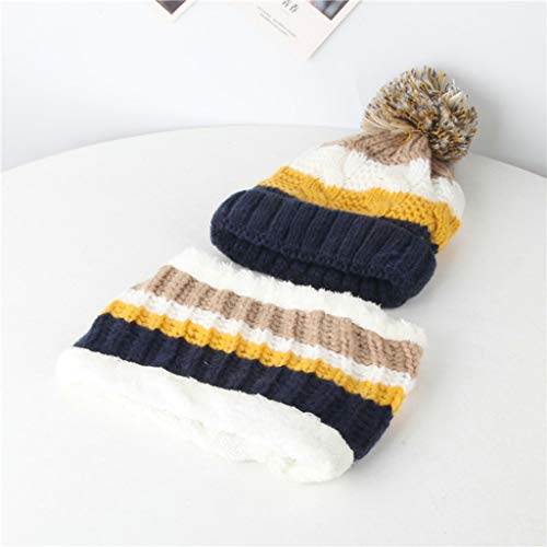 K-Youth Sombrero de Punto Niños y Bufanda con Forro de Lana Conjuntos Navidad Rayas Gorro Niña Beanie Gorras Bebé Recién Nacido Sombreros Bebe Niño Invierno Gorrito Niñas Nieve (Armada)