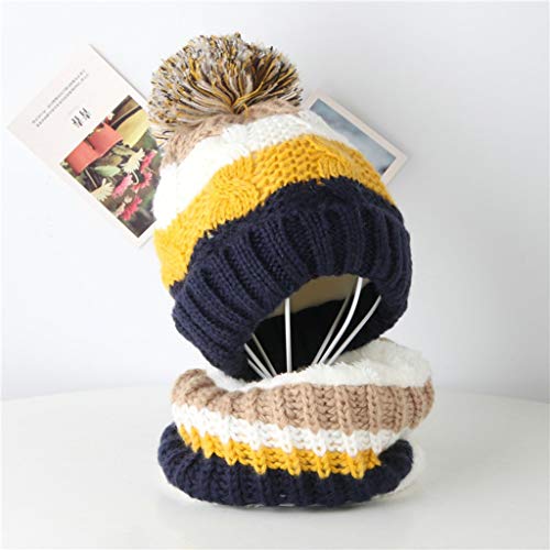 K-Youth Sombrero de Punto Niños y Bufanda con Forro de Lana Conjuntos Navidad Rayas Gorro Niña Beanie Gorras Bebé Recién Nacido Sombreros Bebe Niño Invierno Gorrito Niñas Nieve (Armada)