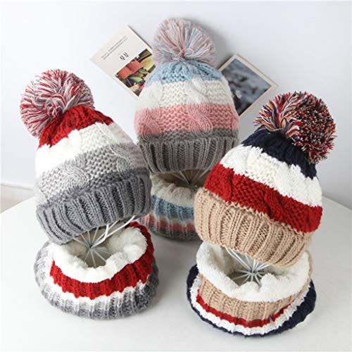 K-Youth Sombrero de Punto Niños y Bufanda con Forro de Lana Conjuntos Navidad Rayas Gorro Niña Beanie Gorras Bebé Recién Nacido Sombreros Bebe Niño Invierno Gorrito Niñas Nieve (Armada)