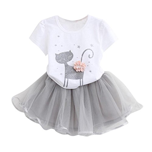 K-youth Vestido de niña, Vestido para Bebés Ropa Impresa de Camisa y del Vestido del Gato Muchacha Encantadora Ropa de Bebe niña Verano 2018 (Blanco, 1-2 años)