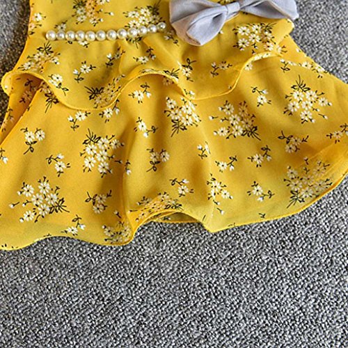 K-youth Vestidos Niñas, 3pcs Sin Mangas Tutú Vestidos Bebe Niña Trajes Ropa Chaleco Floral Camiseta + Pantalones + Sombrero De Sol Conjunto (Amarillo, 1-2 años)