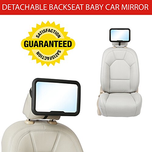 Karids Espejo Bebe Coche - Retrovisor Irrompible para la vigilancia de tu bebe en la parte interior del coche - Accesorio seguro con doble correa para asegurar - Color Negro - Panoramico 360°