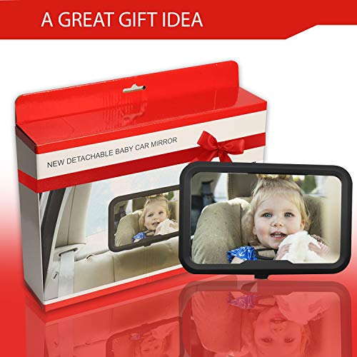 Karids Espejo Bebe Coche - Retrovisor Irrompible para la vigilancia de tu bebe en la parte interior del coche - Accesorio seguro con doble correa para asegurar - Color Negro - Panoramico 360°