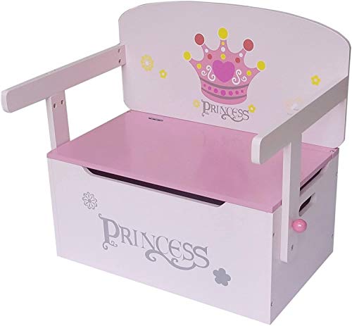 Kiddi Style Caja Almacenaje Juguetes + Banco y Mesa + Silla – Diseño Princesas - Convertible - Madera - para niños