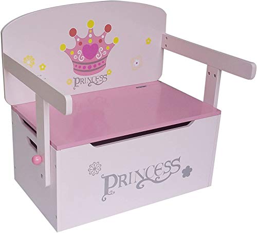 Kiddi Style Caja Almacenaje Juguetes + Banco y Mesa + Silla – Diseño Princesas - Convertible - Madera - para niños