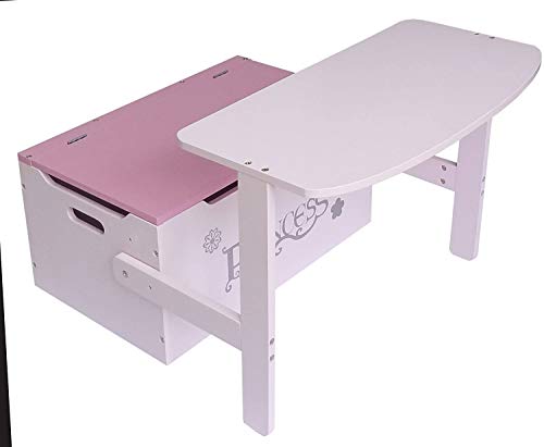 Kiddi Style Caja Almacenaje Juguetes + Banco y Mesa + Silla – Diseño Princesas - Convertible - Madera - para niños