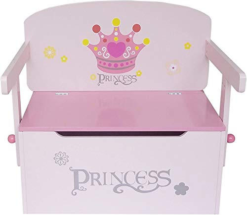 Kiddi Style Caja Almacenaje Juguetes + Banco y Mesa + Silla – Diseño Princesas - Convertible - Madera - para niños