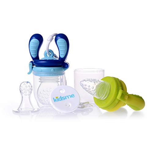 KIDSME Pack Tétine d'alimentation - Taille S et L + Chaîne de fixation tétine - Bleu Marine et Vert Citron