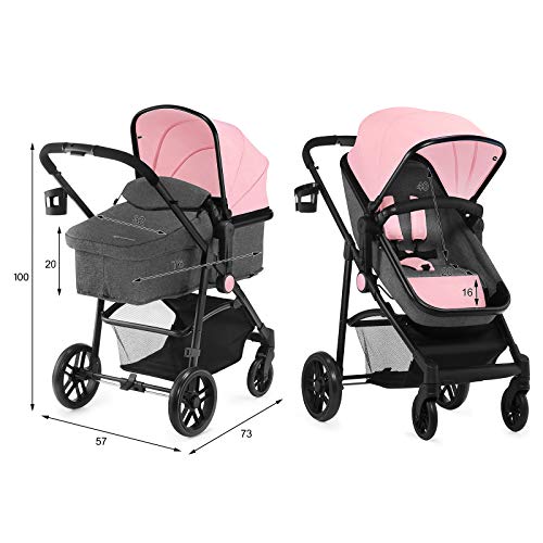 Kinderkraft Carrito Bebé 3 en 1 JULI, Silla de Paseo, Silla Coche, Capazo, Rosa