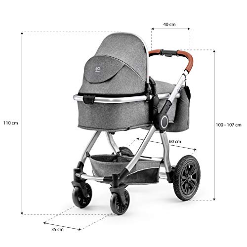 Kinderkraft Carrito Bebé 3 Piezas VEO, Silla Paseo, Asiento Coche, Capazo, Plegado, Gris