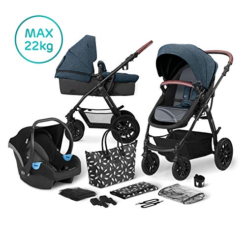 Kinderkraft Carrito Bebé 3 Piezas XMOOV, Capazo, Silla Paseo, Silla Coche, Azul