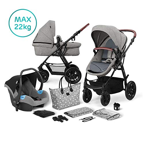 Kinderkraft Carrito Bebé 3 Piezas XMOOV, Capazo, Silla Paseo, Silla Coche, Gris