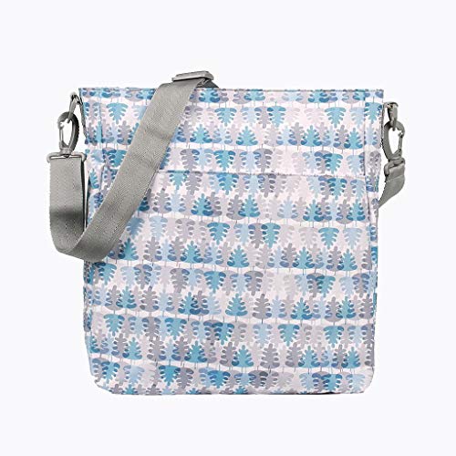 Kiwisac Trendy Taiga Bolso para Carro de Bebé Universal Diseño Original de Hojas en Azul y Gris Bolso Organizador con Cambiador, Bandolera Ajustable y Cintas de Sujeción 36x11x32 cm