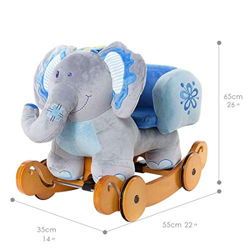 Labebe Caballo Mecedora de Madera 2-en-1 Elefante Azul, niños Rocking Ride-on Juguetes de 6 Meses a 3 años de Edad bebés y bebés, Uso Dual como Cochecito, Certificado de Seguridad ASTM