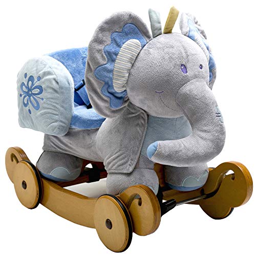 Labebe Caballo Mecedora de Madera 2-en-1 Elefante Azul, niños Rocking Ride-on Juguetes de 6 Meses a 3 años de Edad bebés y bebés, Uso Dual como Cochecito, Certificado de Seguridad ASTM