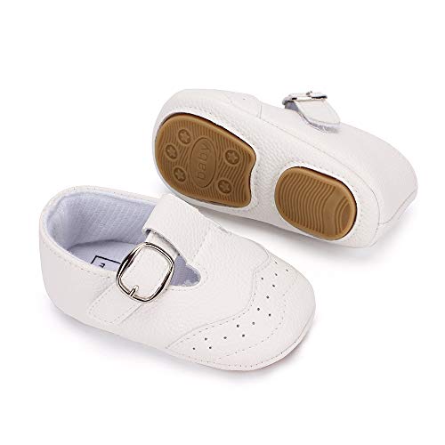 LACOFIA Zapatillas Antideslizantes para bebé niño Zapato Primeros Pasos de Cuero Suave de PU para bebé Blanco 3-6 Meses