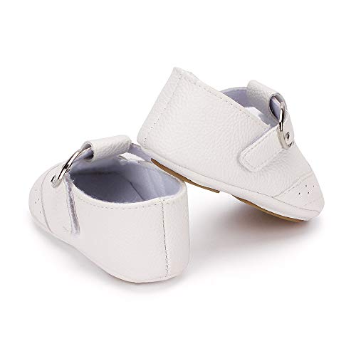 LACOFIA Zapatillas Antideslizantes para bebé niño Zapato Primeros Pasos de Cuero Suave de PU para bebé Blanco 3-6 Meses