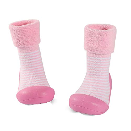 LACOFIA Zapatos de Calcetines Antideslizante de bebé niñas niños Botas de calcetín con Suela de Goma para bebé Unisex Rosa 25/25.5