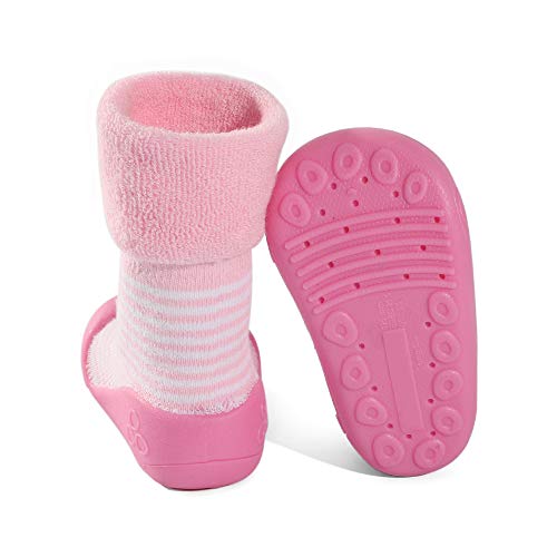 LACOFIA Zapatos de Calcetines Antideslizante de bebé niñas niños Botas de calcetín con Suela de Goma para bebé Unisex Rosa 25/25.5