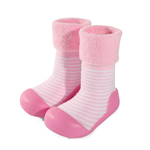 LACOFIA Zapatos de Calcetines Antideslizante de bebé niñas niños Botas de calcetín con Suela de Goma para bebé Unisex Rosa 25/25.5