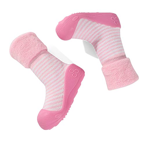 LACOFIA Zapatos de Calcetines Antideslizante de bebé niñas niños Botas de calcetín con Suela de Goma para bebé Unisex Rosa 25/25.5