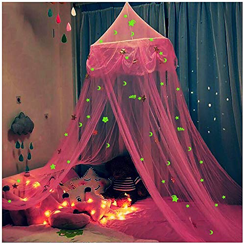 Lamdgbway - Toldo de cama para niñas que brillan en la oscuridad estrellas y la luna princesa Mosquitera colgante para cuna, regalo para decoración de cumpleaños o dormitorio infantil