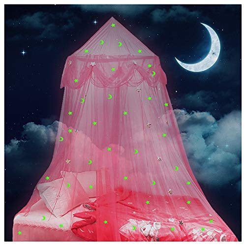 Lamdgbway - Toldo de cama para niñas que brillan en la oscuridad estrellas y la luna princesa Mosquitera colgante para cuna, regalo para decoración de cumpleaños o dormitorio infantil