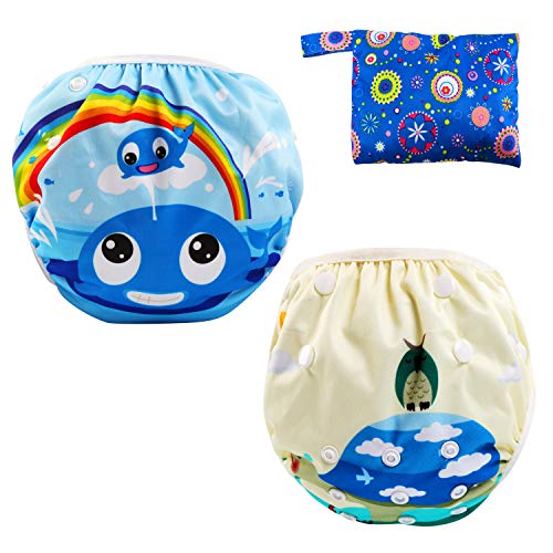 LEADSTAR Pañales de Natación Reutilizables, Bebes Bañador Nappy Pañales de Baño Bañador Reutilizable de Nadar de Bebé Pañal Lavable para Bebé niños niñas 0-3 Años, 2 Paquete