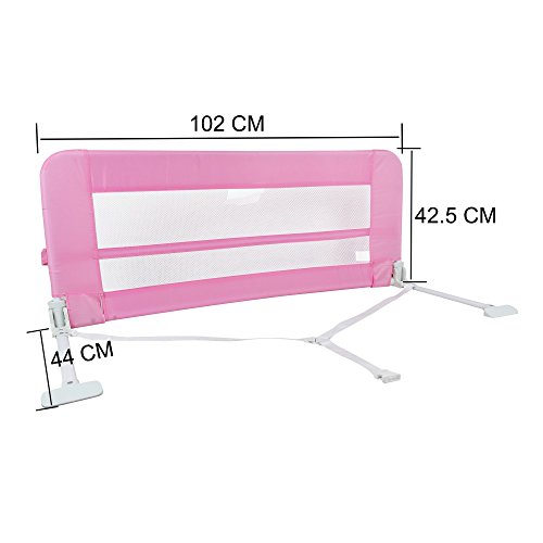 Leogreen - Barandilla de Seguridad para Cama de Bebés y Niños Pequeños, Barrera de Cama Plegable, 1,02 Metro(s), Rosado, Material: Tela de nylon