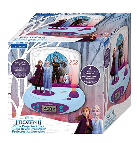 LEXIBOOK Disney Frozen 2-Reloj Despertador con Proyección de la Hora, en el Techo, Efectos de Sonido, RP510FZ, Color