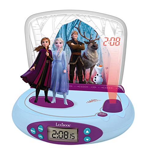 LEXIBOOK Disney Frozen 2-Reloj Despertador con Proyección de la Hora, en el Techo, Efectos de Sonido, RP510FZ, Color