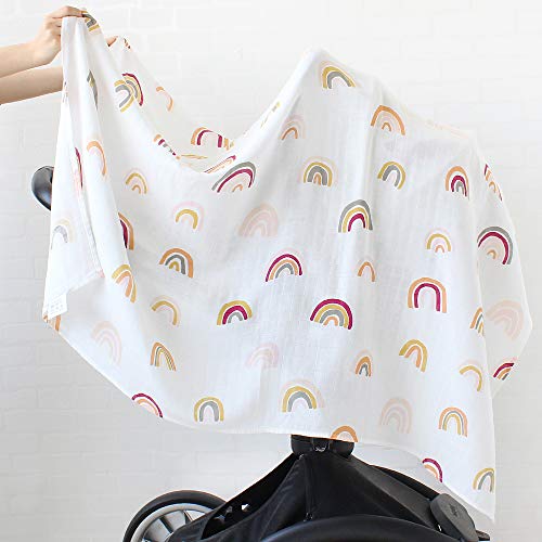 LifeTree Bebé Muselina Swaddle Manta,"Diseño de Arco iris" Bambú Algodon Muselinas 120x120 cm Mantitas para Bebes, Envoltura de Muselina