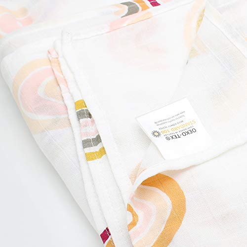 LifeTree Bebé Muselina Swaddle Manta,"Diseño de Arco iris" Bambú Algodon Muselinas 120x120 cm Mantitas para Bebes, Envoltura de Muselina