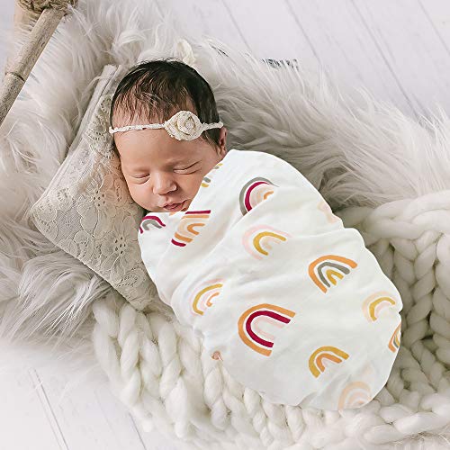 LifeTree Bebé Muselina Swaddle Manta,"Diseño de Arco iris" Bambú Algodon Muselinas 120x120 cm Mantitas para Bebes, Envoltura de Muselina