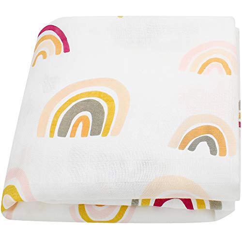 LifeTree Bebé Muselina Swaddle Manta,"Diseño de Arco iris" Bambú Algodon Muselinas 120x120 cm Mantitas para Bebes, Envoltura de Muselina