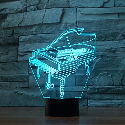 LIkaxyd Ilusión 3D Luz Nocturna Lámpara，7 Colores Cambio De Botón Táctil Y Cable Usb, Regalo De Navidad Para Niño[Clase De Eficiencia Energética A +++]Piano Clásico