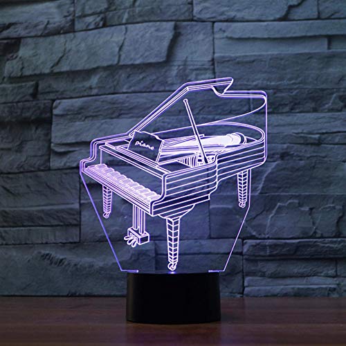 LIkaxyd Ilusión 3D Luz Nocturna Lámpara，7 Colores Cambio De Botón Táctil Y Cable Usb, Regalo De Navidad Para Niño[Clase De Eficiencia Energética A +++]Piano Clásico