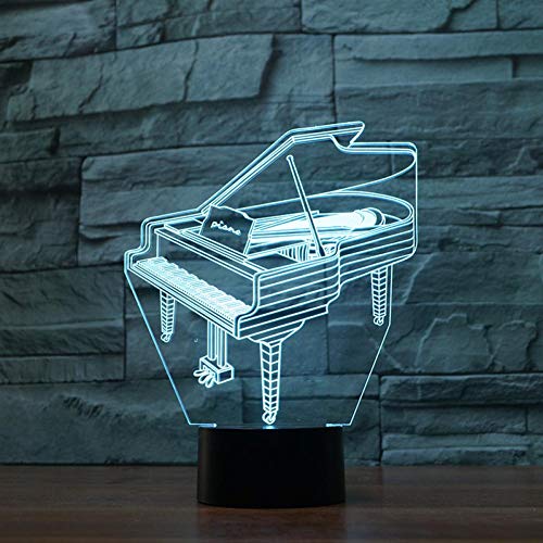 LIkaxyd LED 3D Night Light, lámpara de ilusión óptica 7 colores cambiantes, táctil USB y lámpara decorativa de juguete con pilas, el mejor regalo para niños-Piano clásico