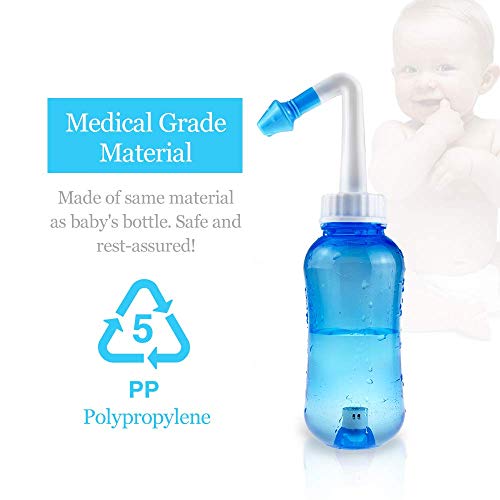 Limpiador Nasal - 300ml lavado nasal botella con 40 paquetes de sal, Lavado Nasal Irrigación Nasal Para Adultos & Niños