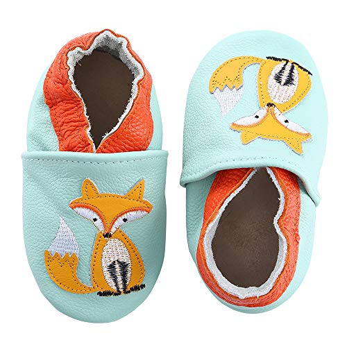 Lindos Cuero Suave Zapatos de Bebe Zapatillas Pantuflas Infantiles Patucos 0-3 Años (19 EU, Zorro)