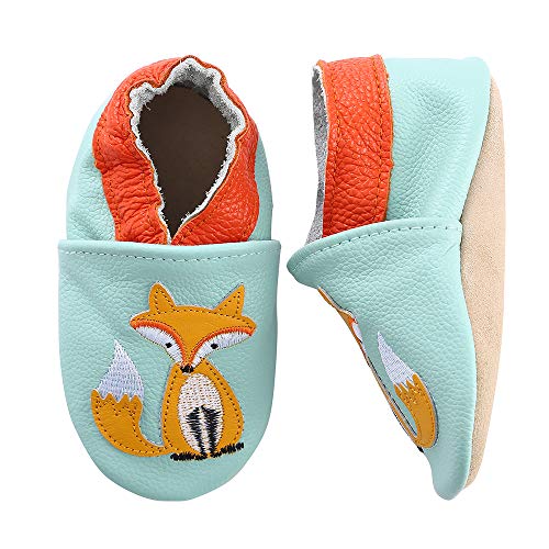 Lindos Cuero Suave Zapatos de Bebe Zapatillas Pantuflas Infantiles Patucos 0-3 Años (19 EU, Zorro)