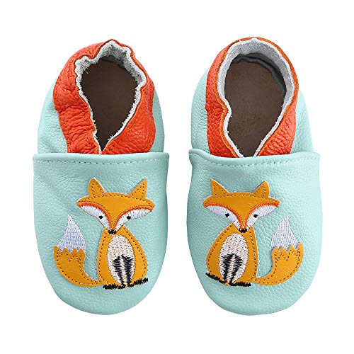 Lindos Cuero Suave Zapatos de Bebe Zapatillas Pantuflas Infantiles Patucos 0-3 Años (19 EU, Zorro)