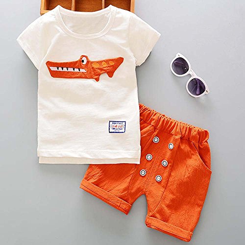 LOPILY Camiseta De Manga Corta Tops con Estampado De Cocodrilo De Dibujos Animados para NiñO Conjunto De Pantalones Cortos para BebéS NiñOs 0-4 AñOs